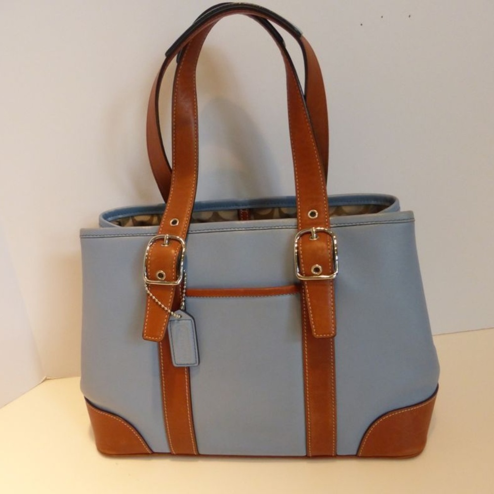 NWOT vintage Coach Blue Brown Trim Leather Bag